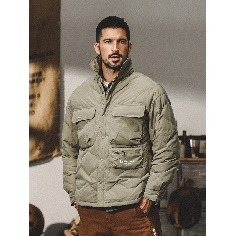 GrogeousBen  Men's Light and thin shirt collar down jacket for men, loose and trendy, warm and protective, down work jacket outerwear for winter.