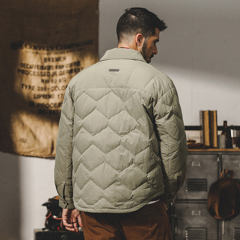 GrogeousBen  Men's Light and thin shirt collar down jacket for men, loose and trendy, warm and protective, down work jacket outerwear for winter.