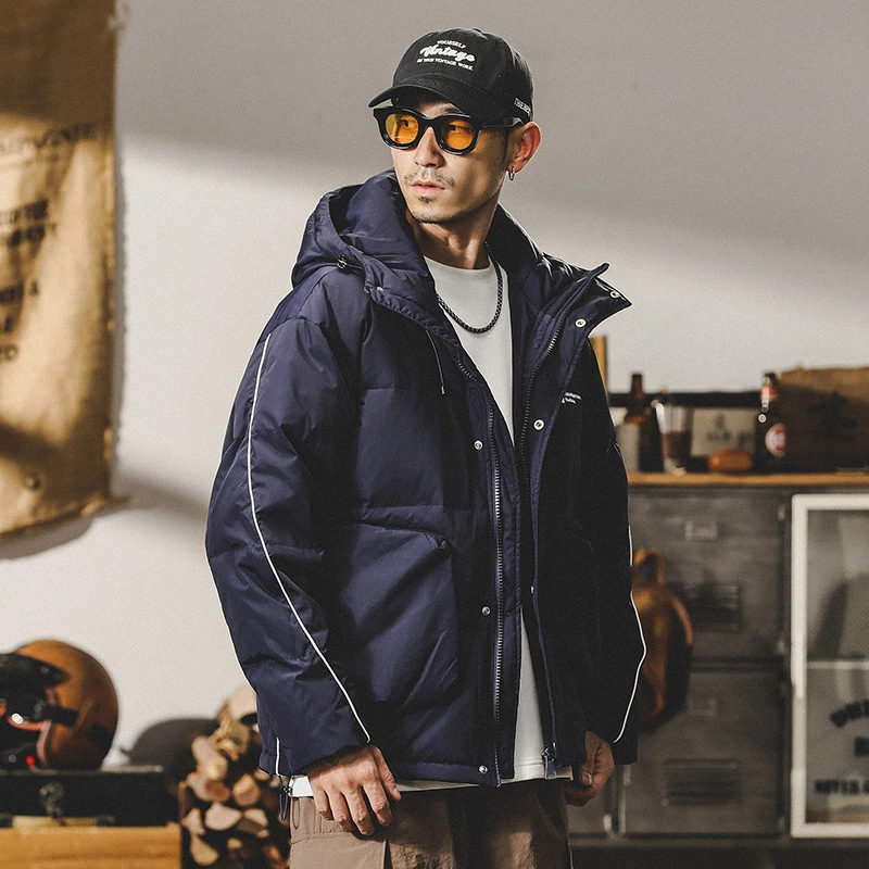 GrogeousBen  Men's American hooded down jacket men's winter trendy thickened warm bread jacket loose trend autumn and winter men's jacket