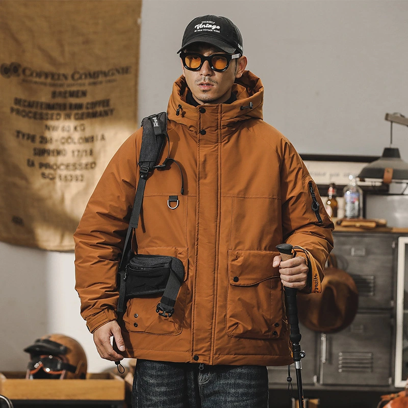 GrogeousBen  Men's American-style work hooded down jacket men's winter mountain outdoor commuting thermal thickened down jacket coat.