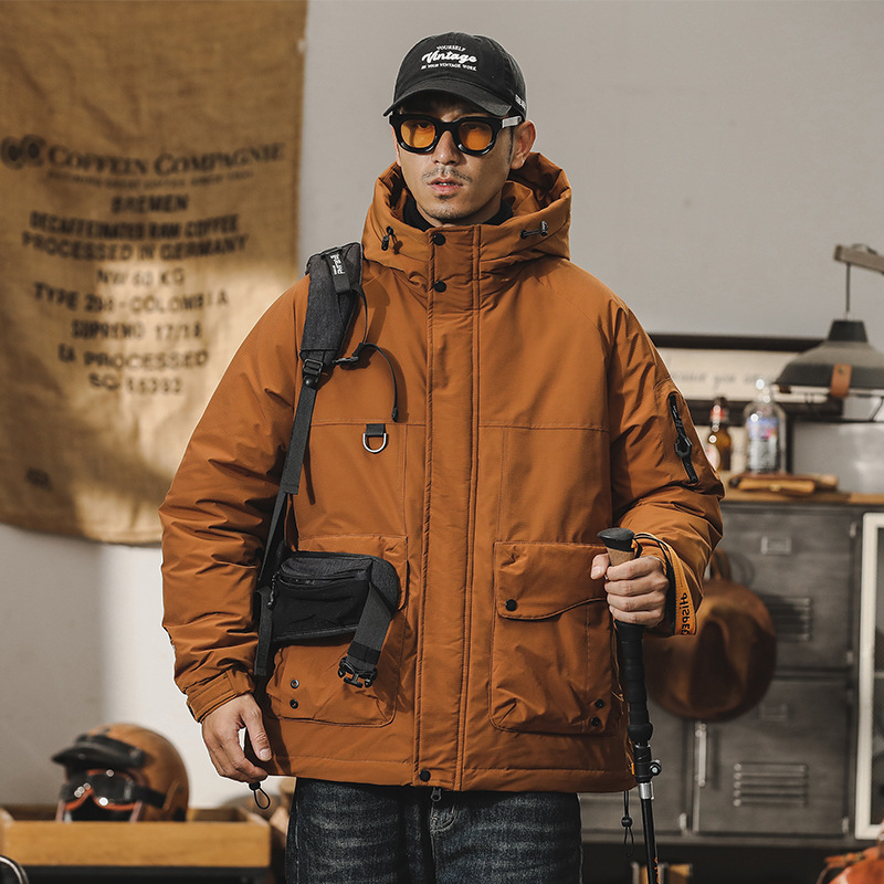 GrogeousBen  Men's American-style work hooded down jacket men's winter mountain outdoor commuting thermal thickened down jacket coat.