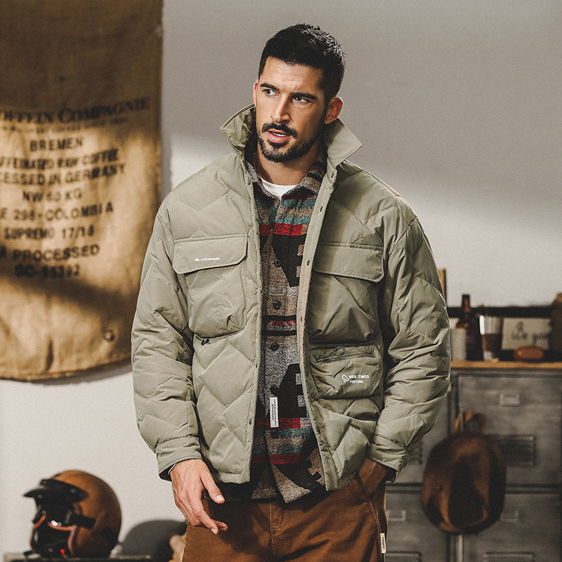 GrogeousBen  Men's Light and thin shirt collar down jacket for men, loose and trendy, warm and protective, down work jacket outerwear for winter.