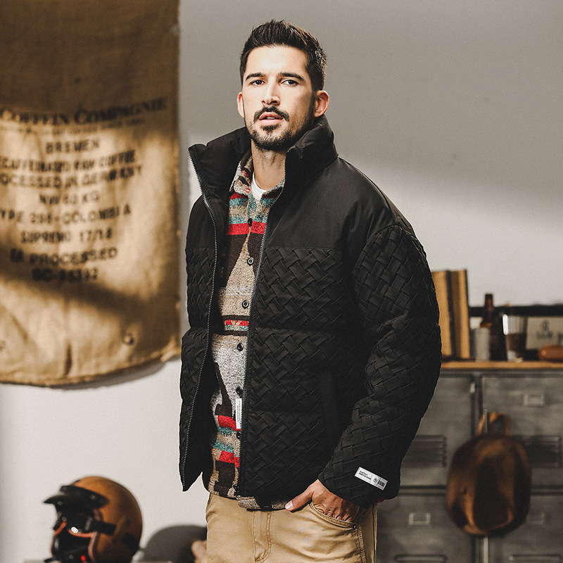 GrogeousBen  Men's down jacket with hood, short and loose style, trendy and thickened workwear outerwear for winter.