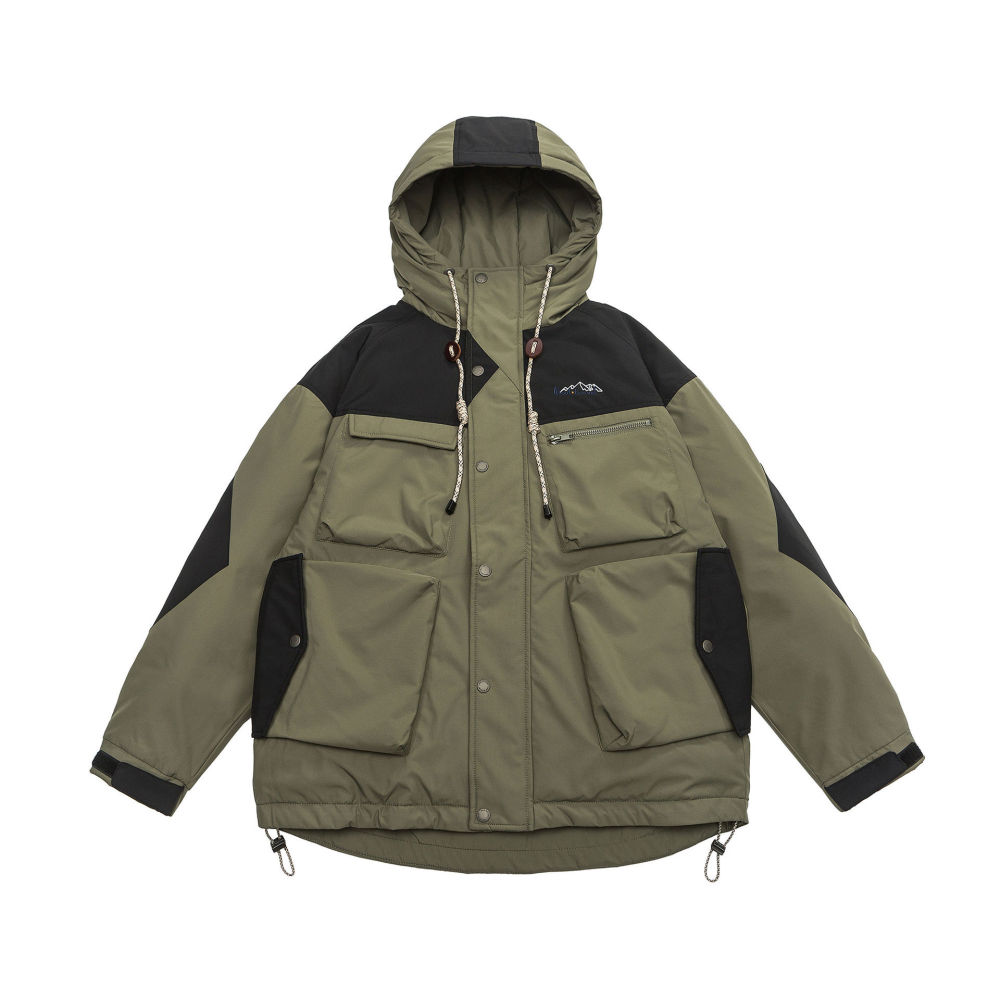 GrogeousBen  Unisex White duck hooded down jacket for men, winter national trend retro outdoor thickened warm work jacket.