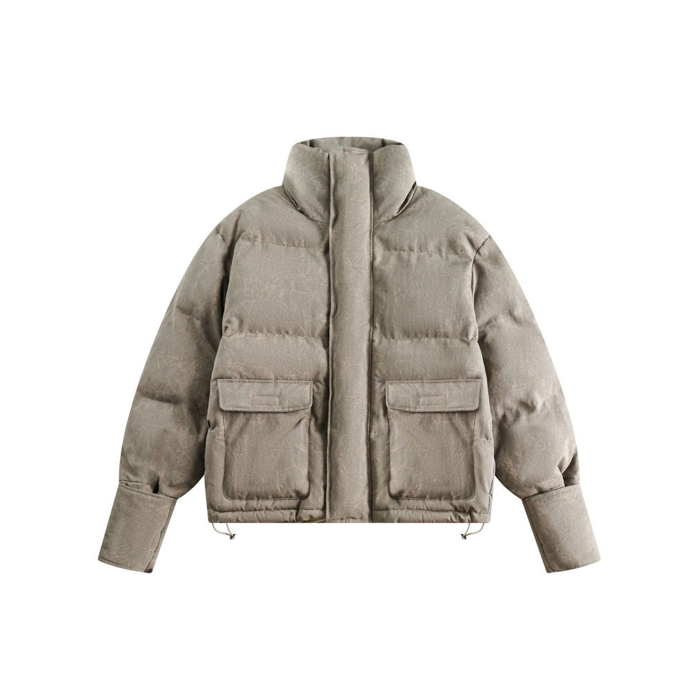 GrogeousBen  Unisex High street winter warm pure color thickened bread coat loose elderly cotton padded jacket men and women trendy brand outerwear.