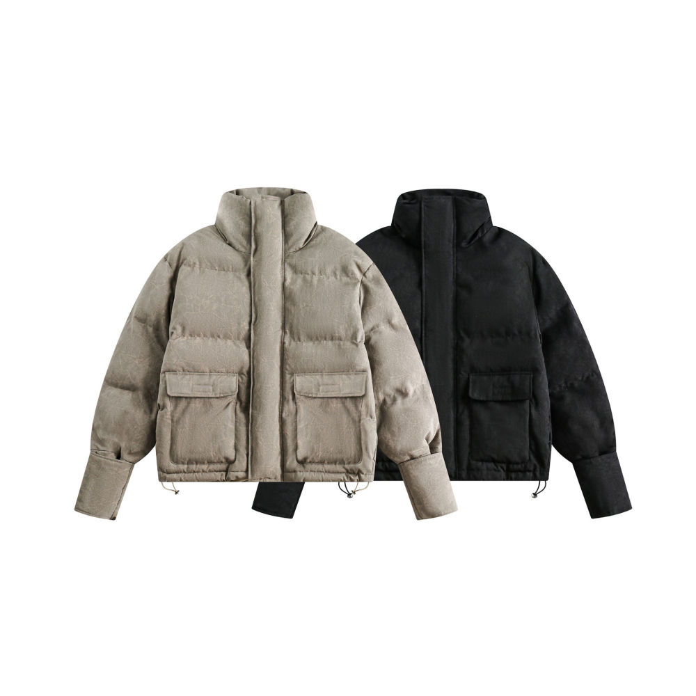 GrogeousBen  Unisex High street winter warm pure color thickened bread coat loose elderly cotton padded jacket men and women trendy brand outerwear.