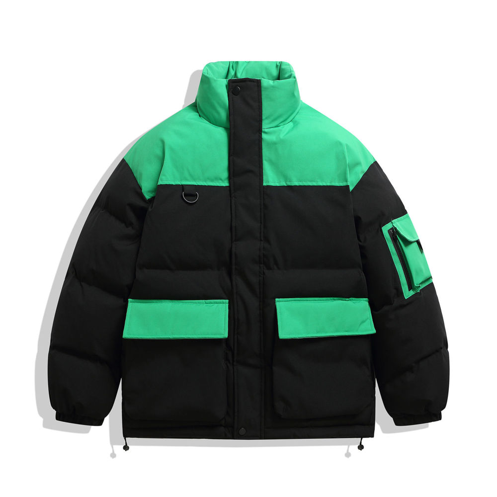 GrogeousBen  Unisex  winter stand collar spliced workwear down cotton jacket men's thickened bread coat high-end cotton overcoat