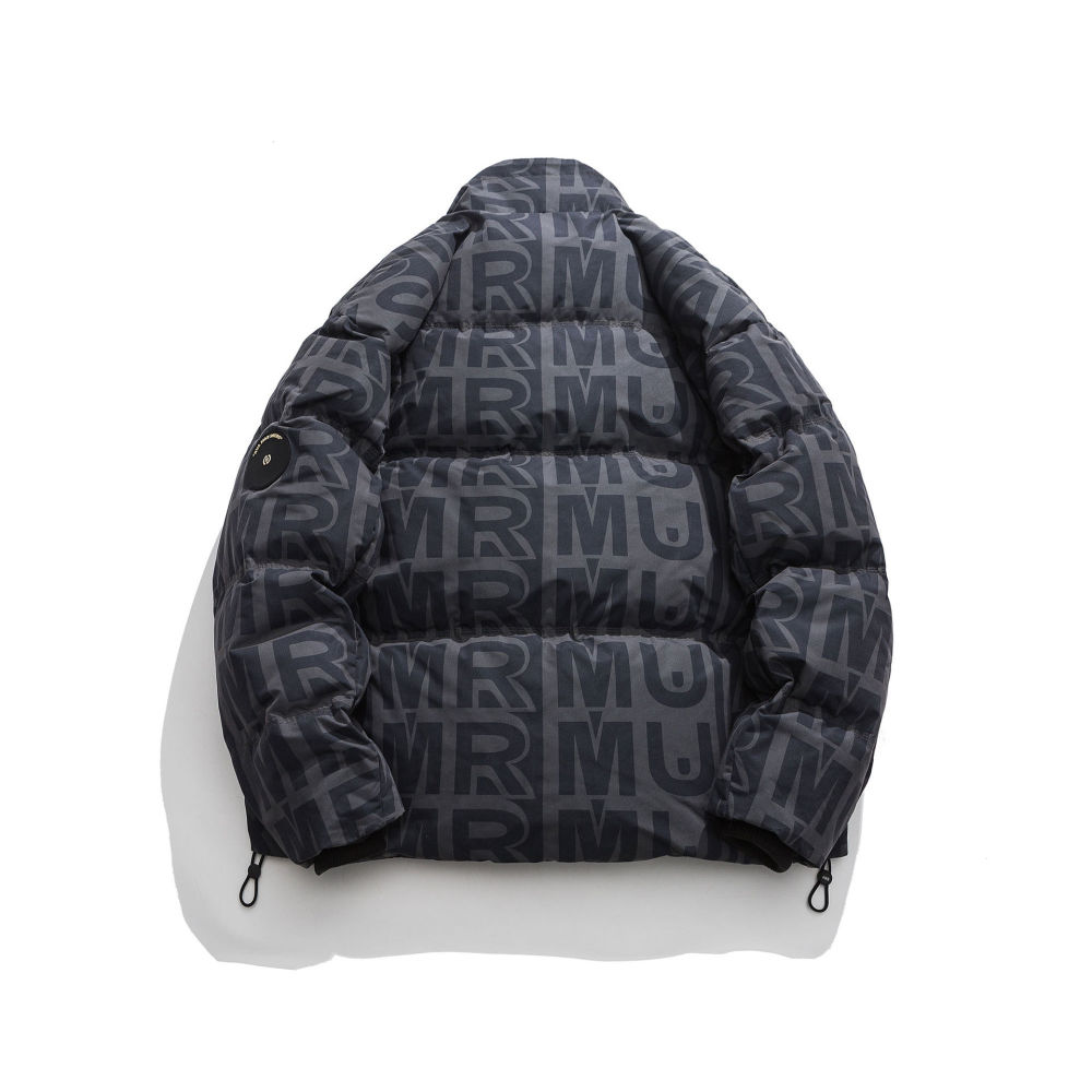 GrogeousBen  Unisex  Winter Korean version men's warm stand-up collar down jacket versatile trendy American retro street full print letter down jacket