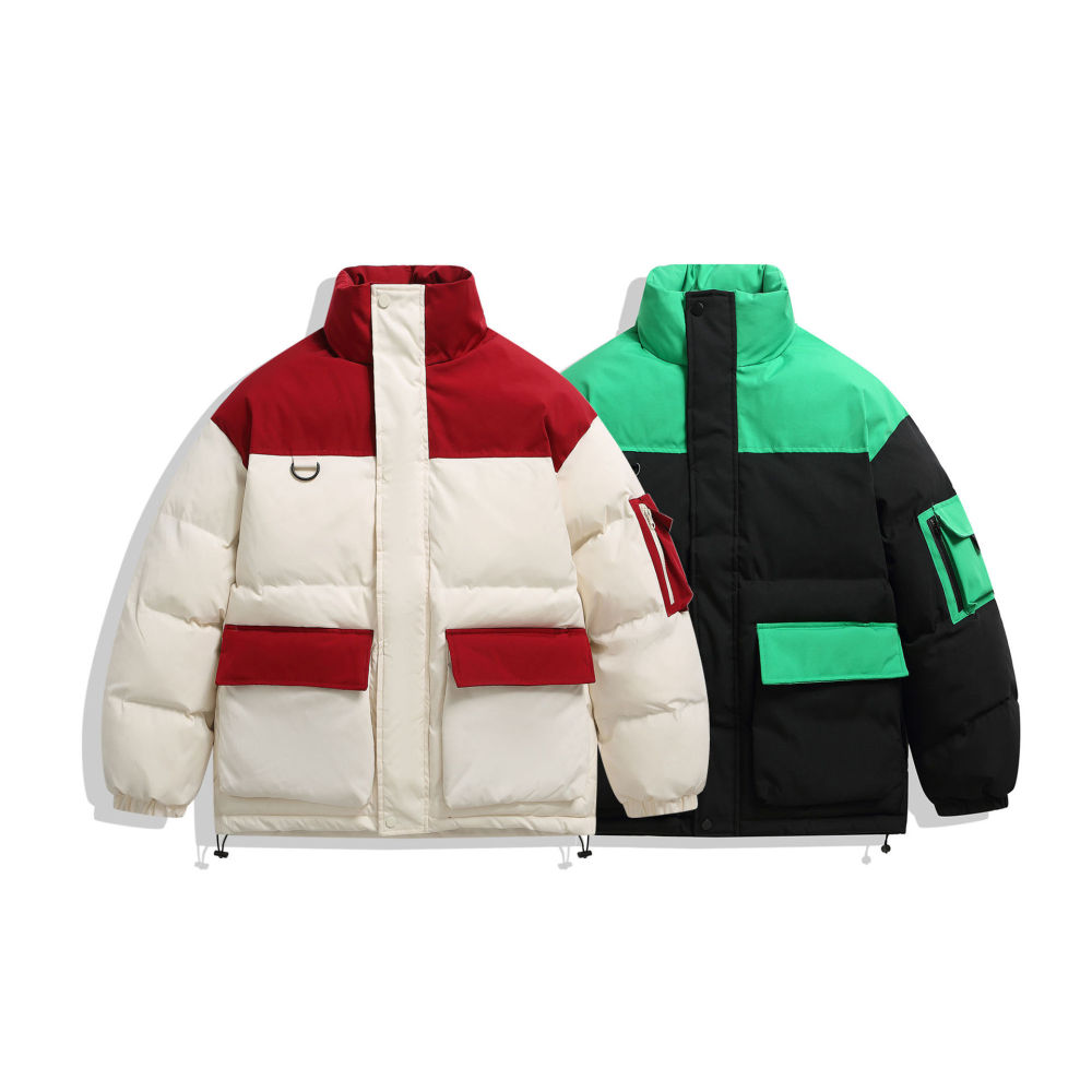 GrogeousBen  Unisex  winter stand collar spliced workwear down cotton jacket men's thickened bread coat high-end cotton overcoat