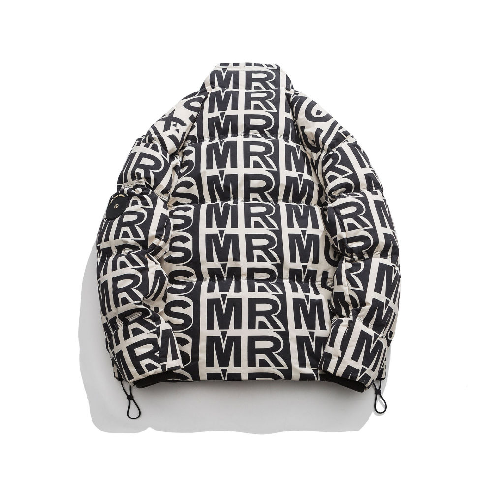 GrogeousBen  Unisex  Winter Korean version men's warm stand-up collar down jacket versatile trendy American retro street full print letter down jacket