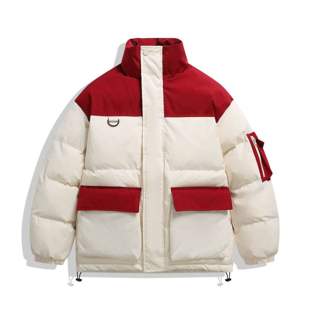 GrogeousBen  Unisex  winter stand collar spliced workwear down cotton jacket men's thickened bread coat high-end cotton overcoat