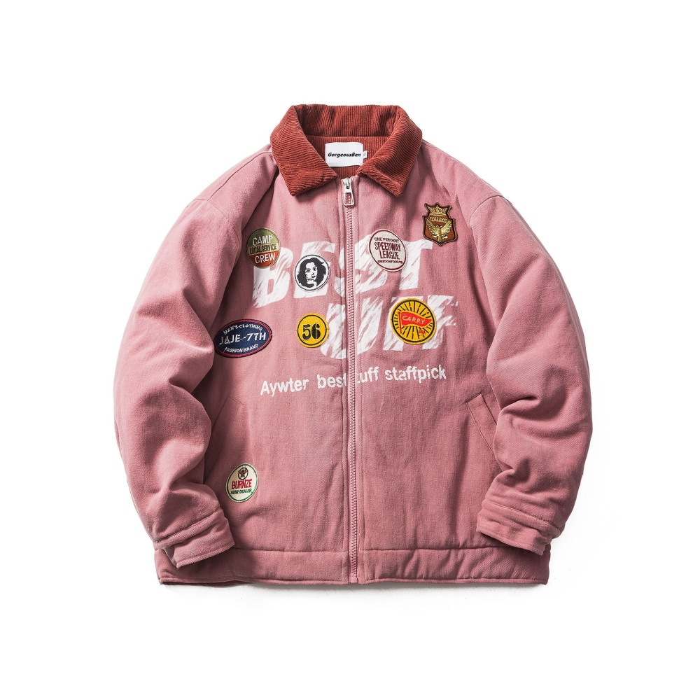 GrogeousBen  Unisex Winter new small design sense of corduroy splicing lapel cotton coat retro paste label workwear cotton jacket