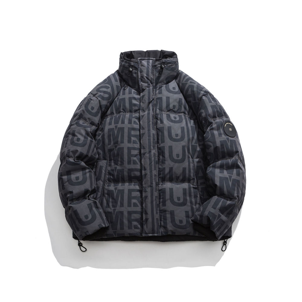 GrogeousBen  Unisex  Winter Korean version men's warm stand-up collar down jacket versatile trendy American retro street full print letter down jacket