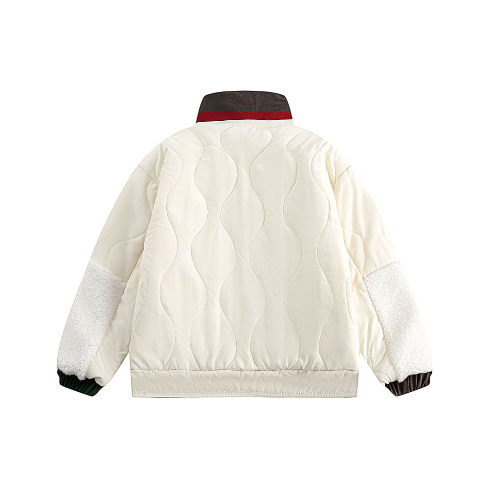 GrogeousBen  Unisex Design sense trendy brand splicing cotton-padded coat men's thickened lamb wool jacket for winter.