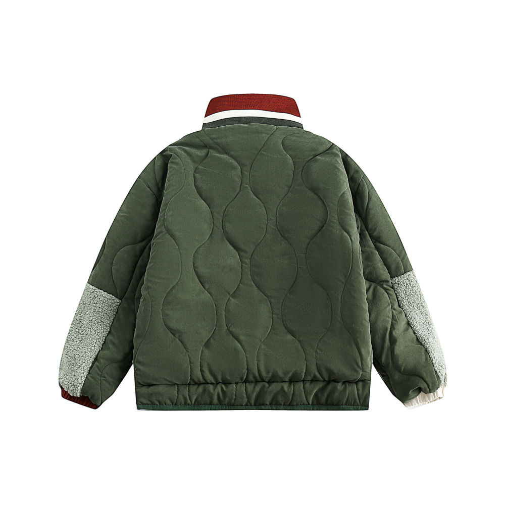 GrogeousBen  Unisex Design sense trendy brand splicing cotton-padded coat men's thickened lamb wool jacket for winter.