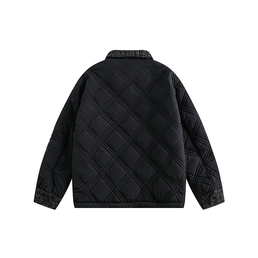 GrogeousBen  Unisex Winter new small fragrant wind color collision splicing shirt collar cotton coat couple cotton coat jacket.