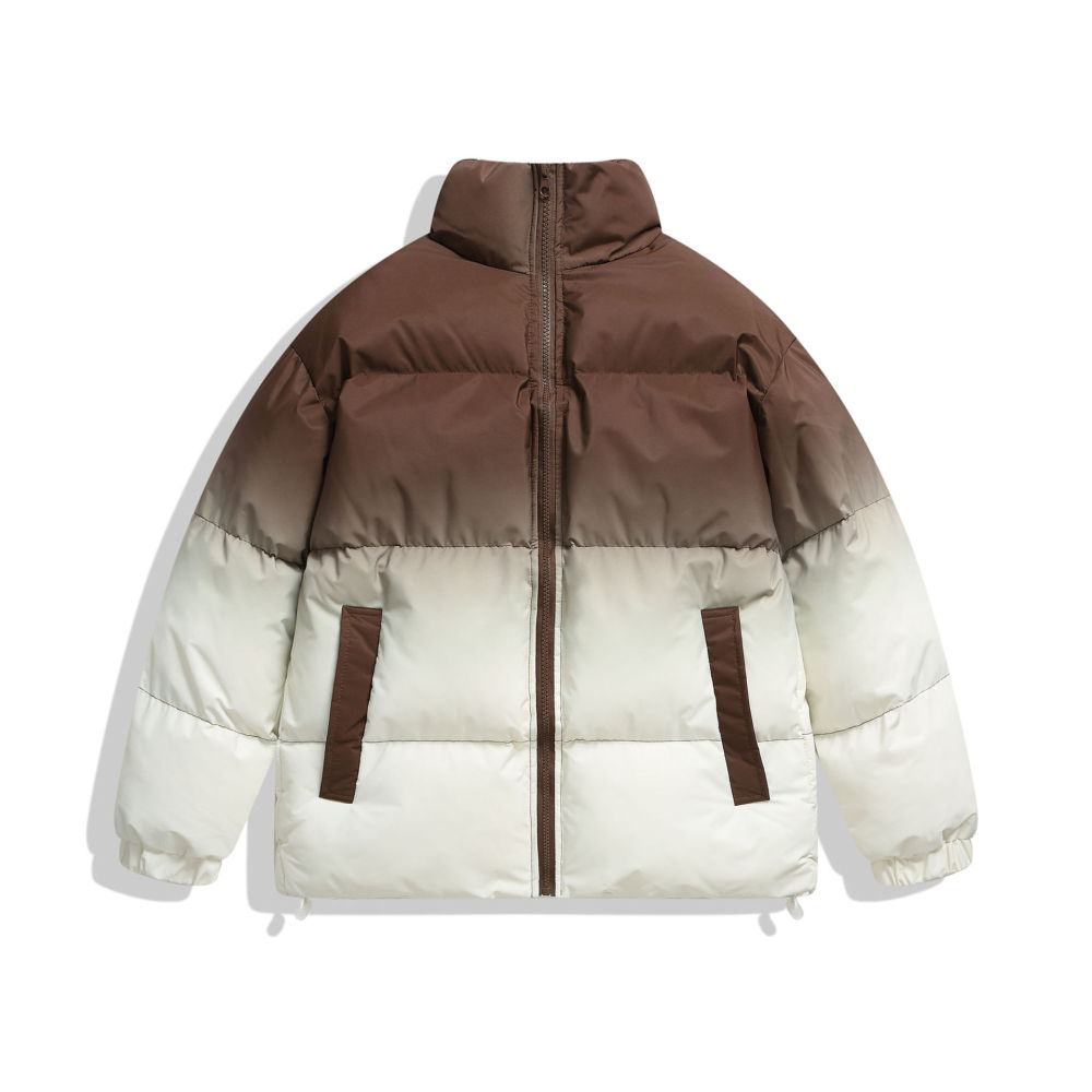 GrogeousBen  Unisex Gradient stand collar cotton coat men's winter trend loose thick warm versatile casual couple splicing cotton coat jacket