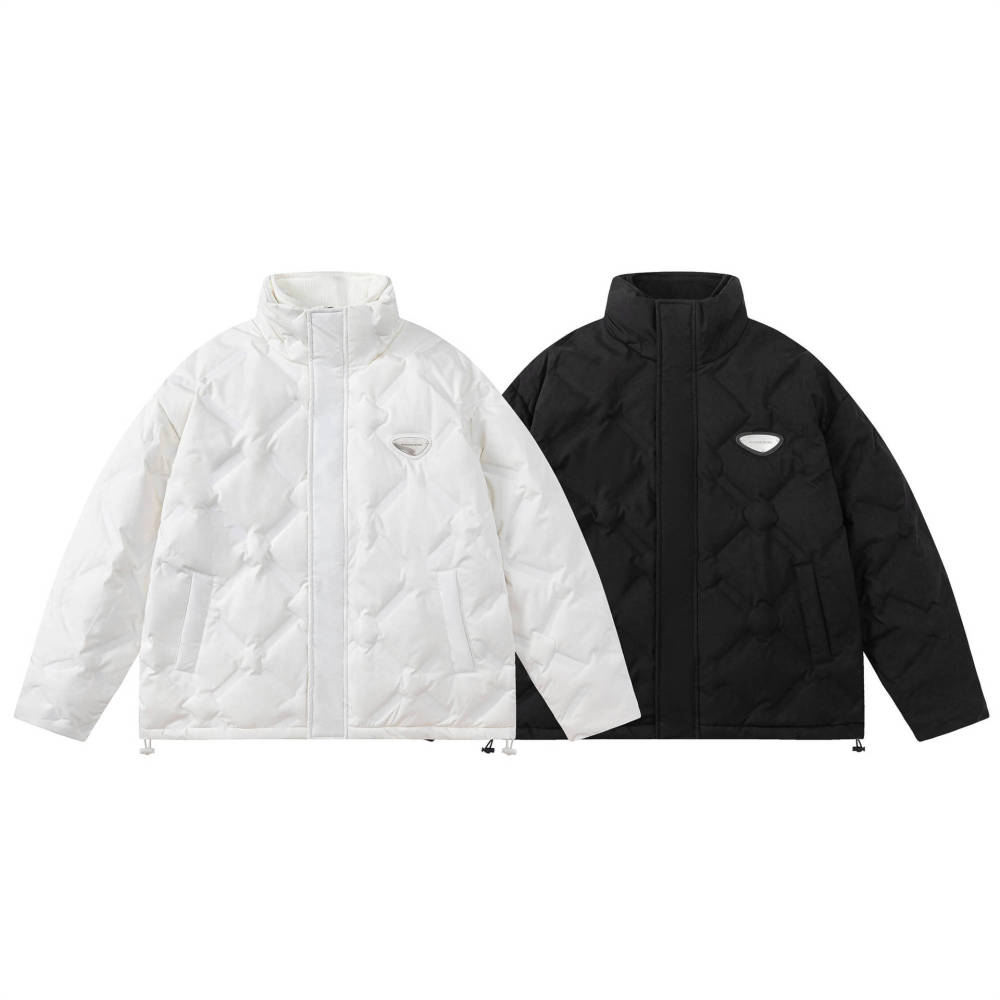 GrogeousBen  Unisex  Trendy and fashionable stand-up collar simple and versatile jacket Thickened white pressed diamond grid down jacket for winter.