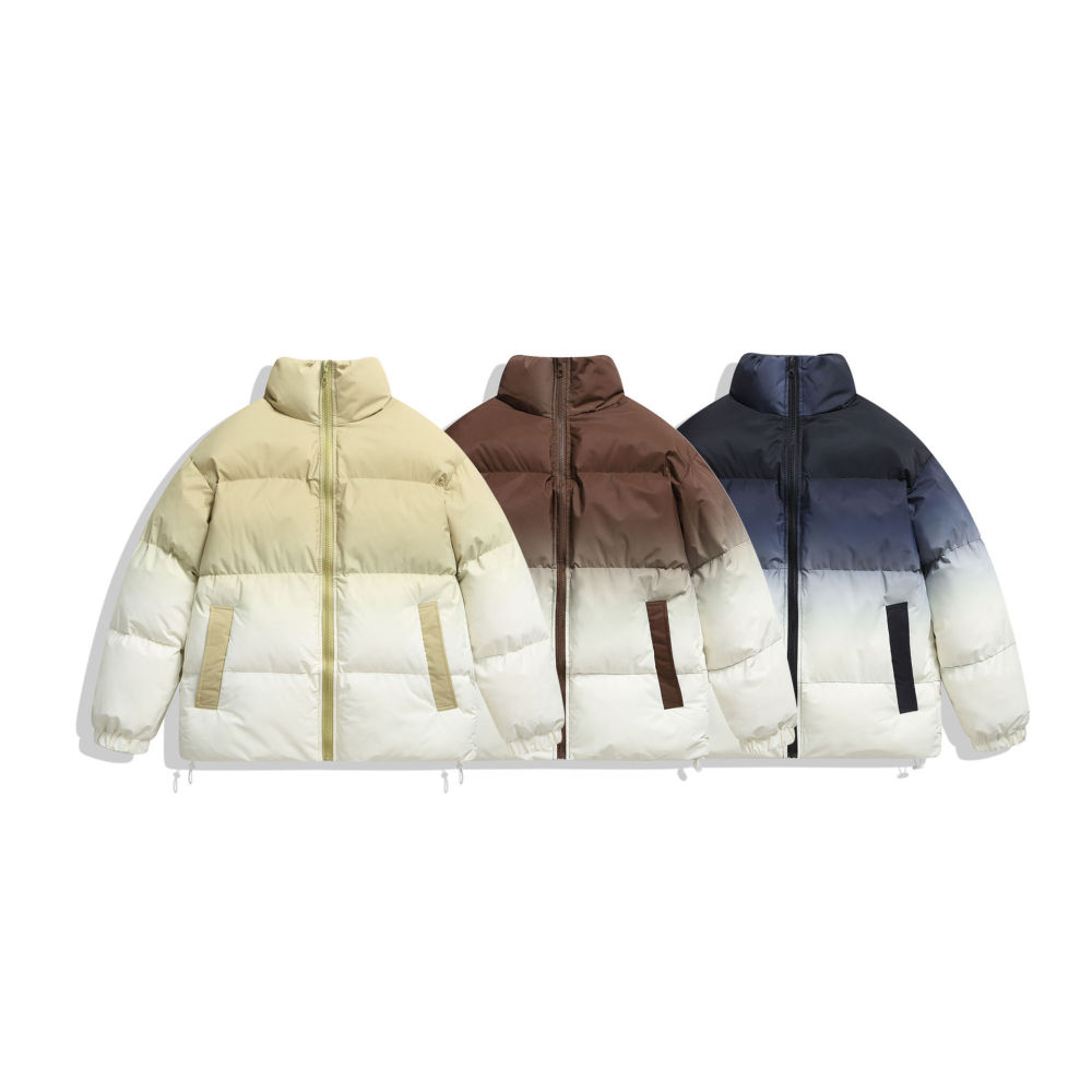 GrogeousBen  Unisex Gradient stand collar cotton coat men's winter trend loose thick warm versatile casual couple splicing cotton coat jacket
