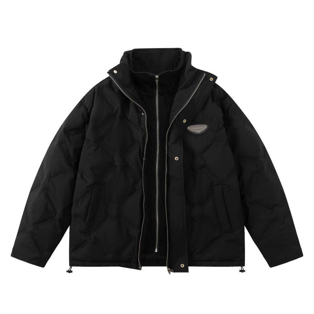GrogeousBen  Unisex  Trendy and fashionable stand-up collar simple and versatile jacket Thickened white pressed diamond grid down jacket for winter.