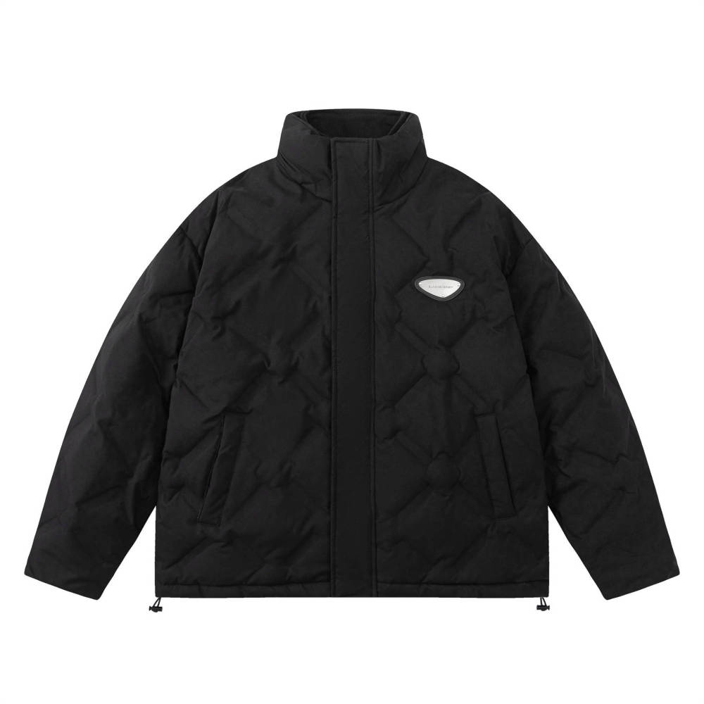 GrogeousBen  Unisex  Trendy and fashionable stand-up collar simple and versatile jacket Thickened white pressed diamond grid down jacket for winter.