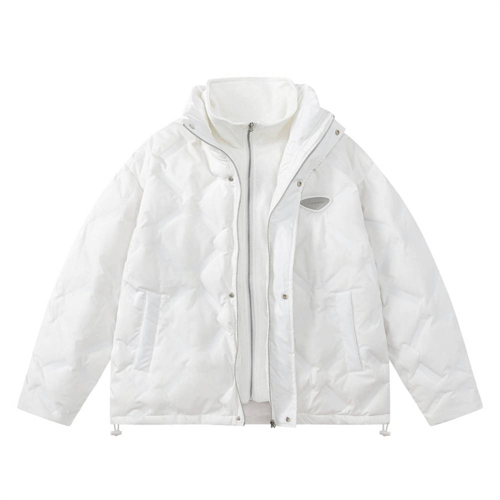 GrogeousBen  Unisex  Trendy and fashionable stand-up collar simple and versatile jacket Thickened white pressed diamond grid down jacket for winter.