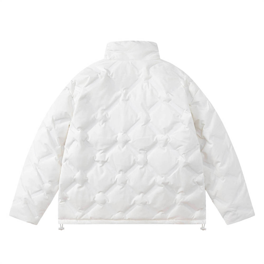 GrogeousBen  Unisex  Trendy and fashionable stand-up collar simple and versatile jacket Thickened white pressed diamond grid down jacket for winter.