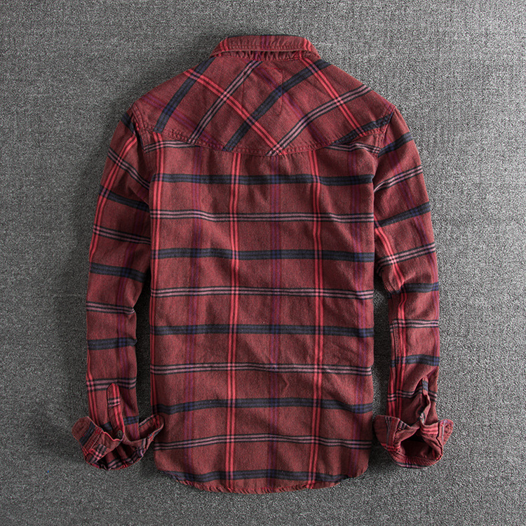 GrogeousBen  Men's Autumn and winter new personality slim-fit versatile men's casual plaid long-sleeved shirt.