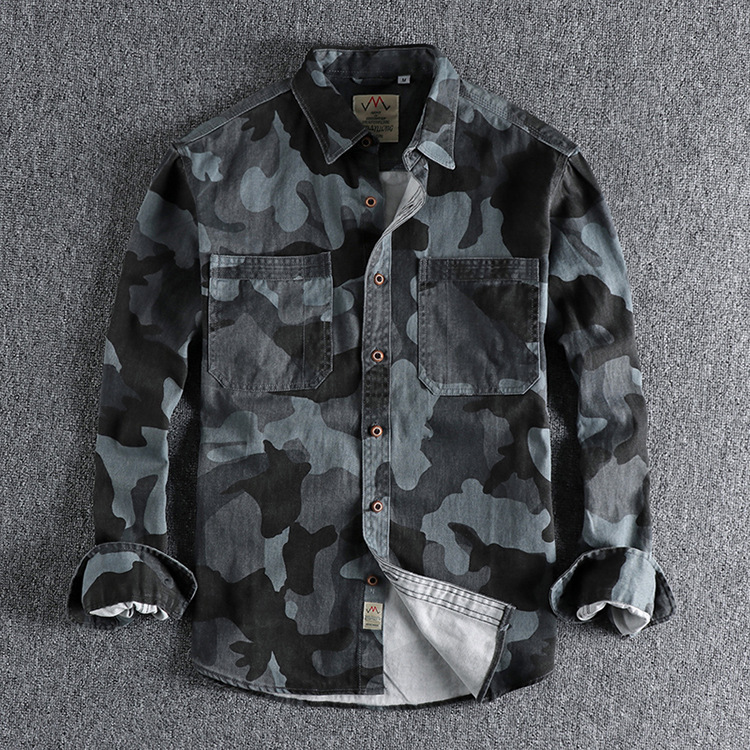 GrogeousBen  Men's Casual shirt with retro and trendy workwear style pockets for daily wear by young people.