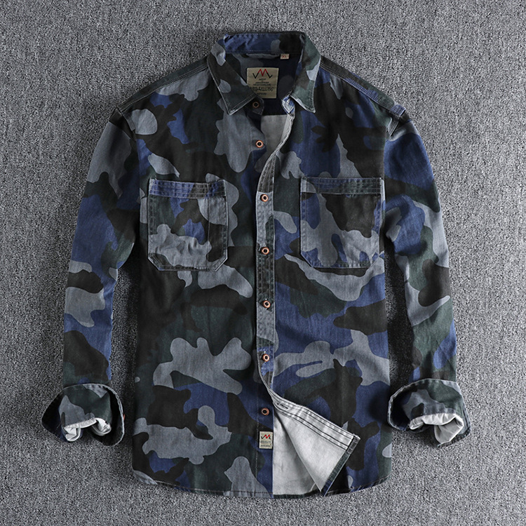 GrogeousBen  Men's Casual shirt with retro and trendy workwear style pockets for daily wear by young people.