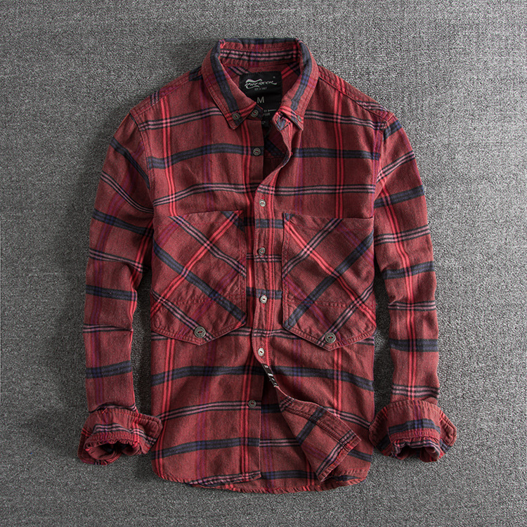 GrogeousBen  Men's Autumn and winter new personality slim-fit versatile men's casual plaid long-sleeved shirt.