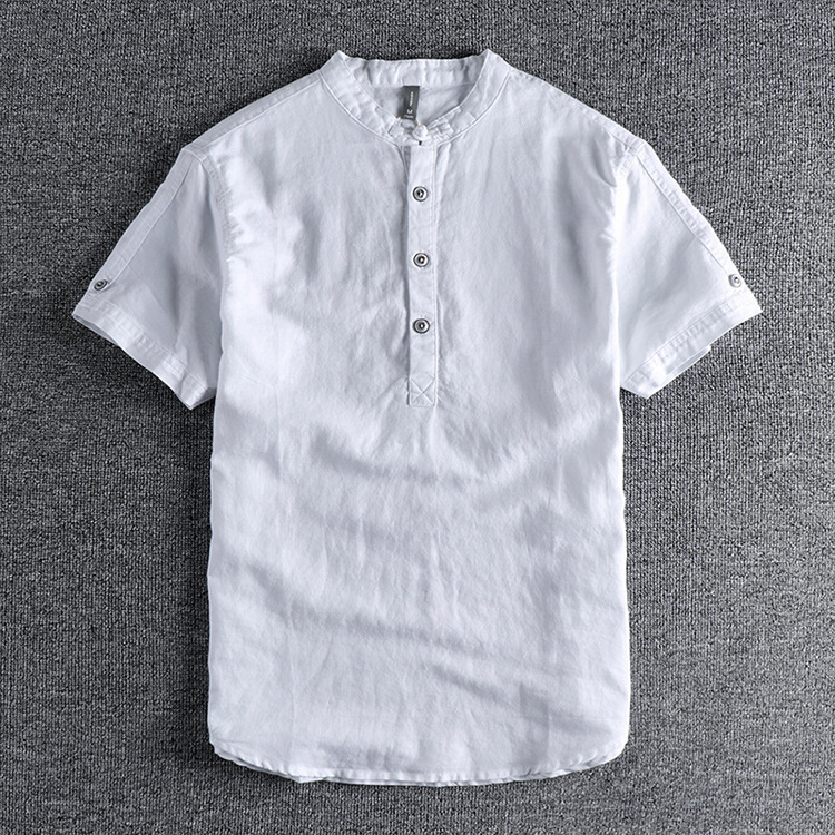 GrogeousBen  Men's Retro half-buttoned short-sleeved shirt for men, comfortable and breathable, suitable for daily wear