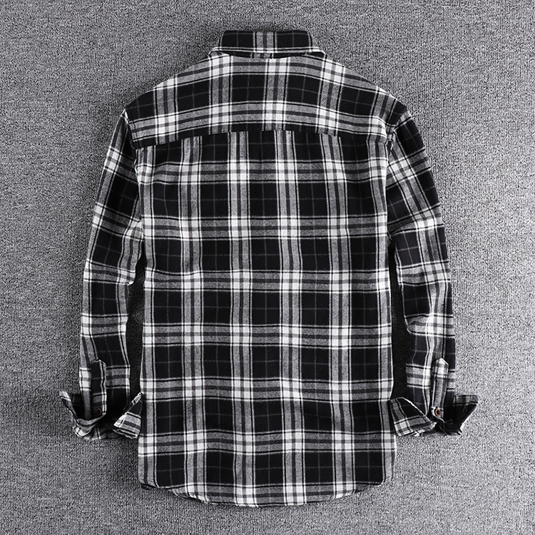 GrogeousBen  Men's Men's vintage loose long-sleeved plaid shirt with brushed and washed spring and autumn style.