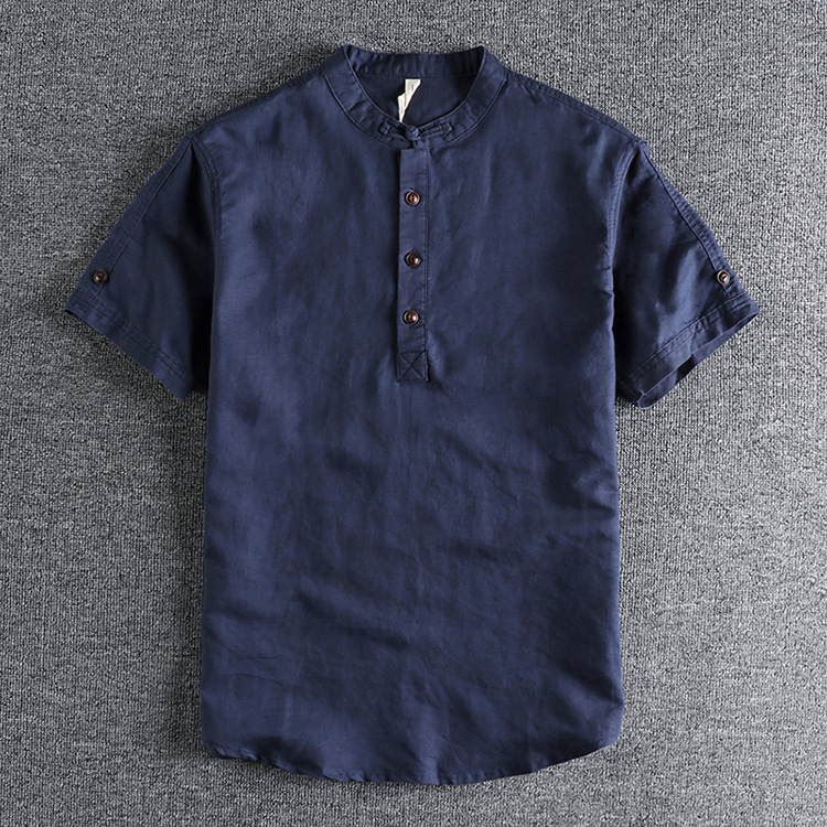 GrogeousBen  Men's Retro half-buttoned short-sleeved shirt for men, comfortable and breathable, suitable for daily wear