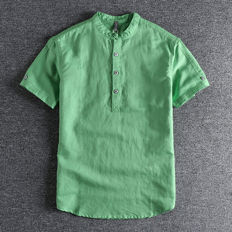 GrogeousBen  Men's Retro half-buttoned short-sleeved shirt for men, comfortable and breathable, suitable for daily wear