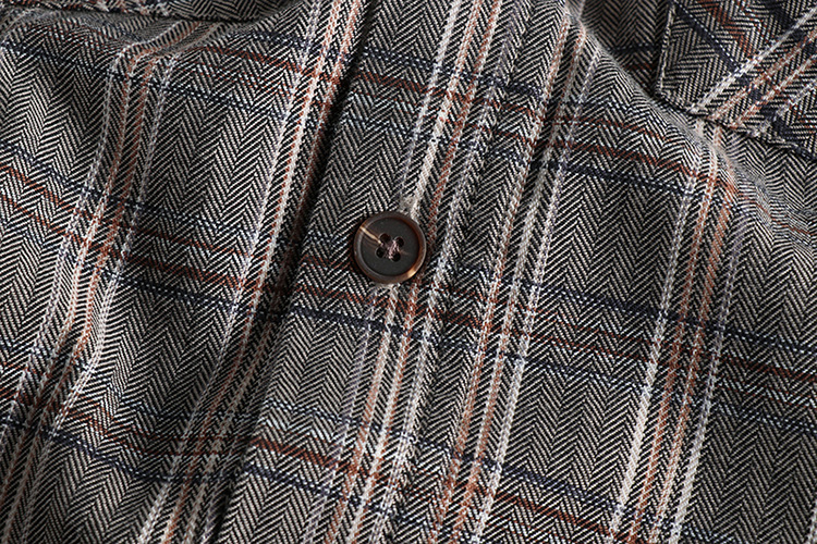GrogeousBen  Men's Autumn and winter American retro plaid long-sleeved shirt , with double pockets on the chest, workwear style, versatile and loose-fitting youth shirt.