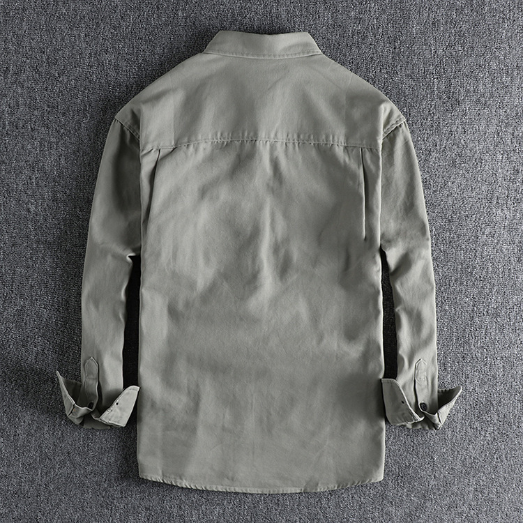 GrogeousBen  Men's Irregular pocket natural water washed vintage long-sleeved shirt Daily versatile trend.