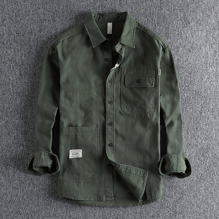 GrogeousBen  Men's Irregular pocket natural water washed vintage long-sleeved shirt Daily versatile trend.