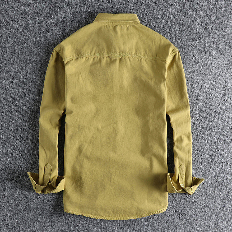 GrogeousBen  Men's Natural washed old-fashioned retro pure cotton woven long-sleeved shirt men's daily versatile trendy youth shirt.