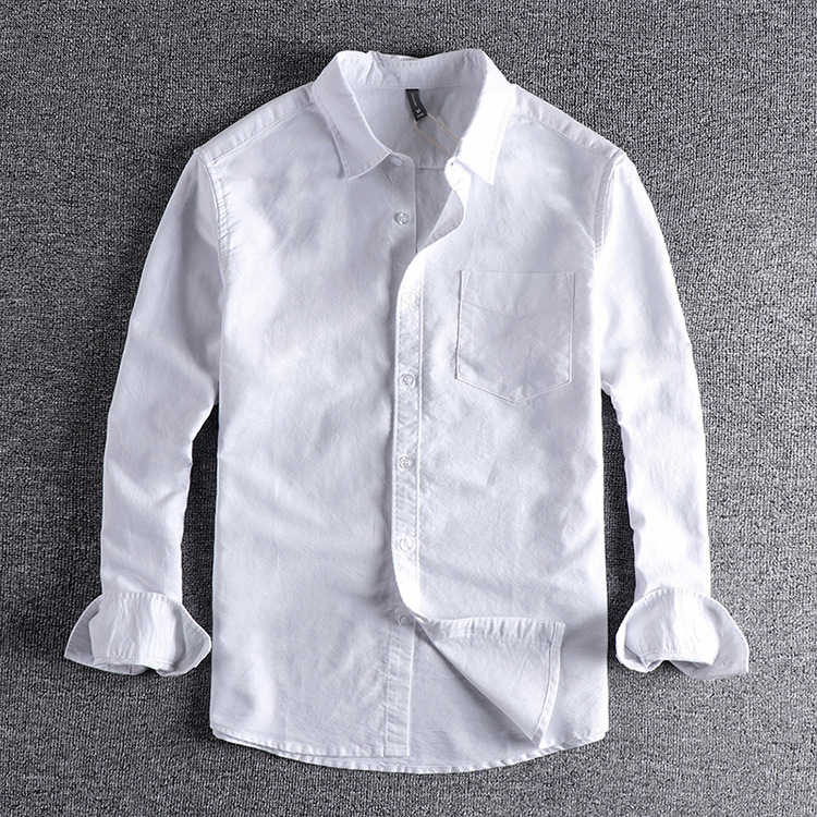 GrogeousBen  Men's High-grade pure cotton washed Oxford fabric basic simple pocket long-sleeved shirt.