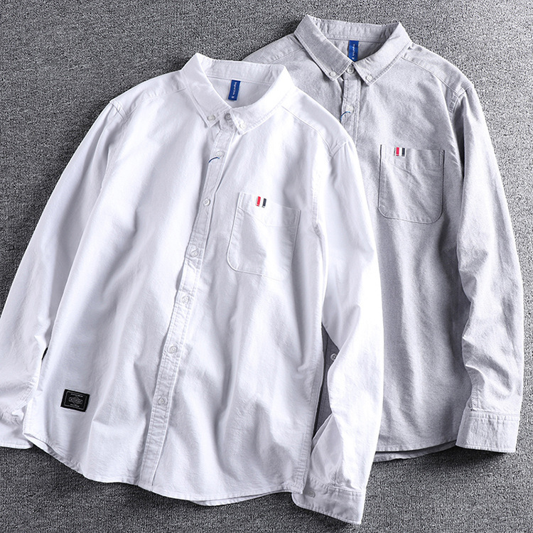 GrogeousBen  Men's  Oxford Long Sleeve Shirt, Pure White Simple and Versatile with Pocket