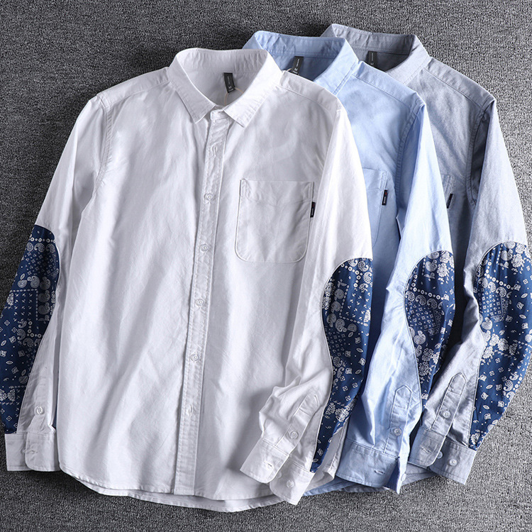 GrogeousBen  Men's Fashionable and versatile sleeve flower patchwork  shirt for men long sleeves.