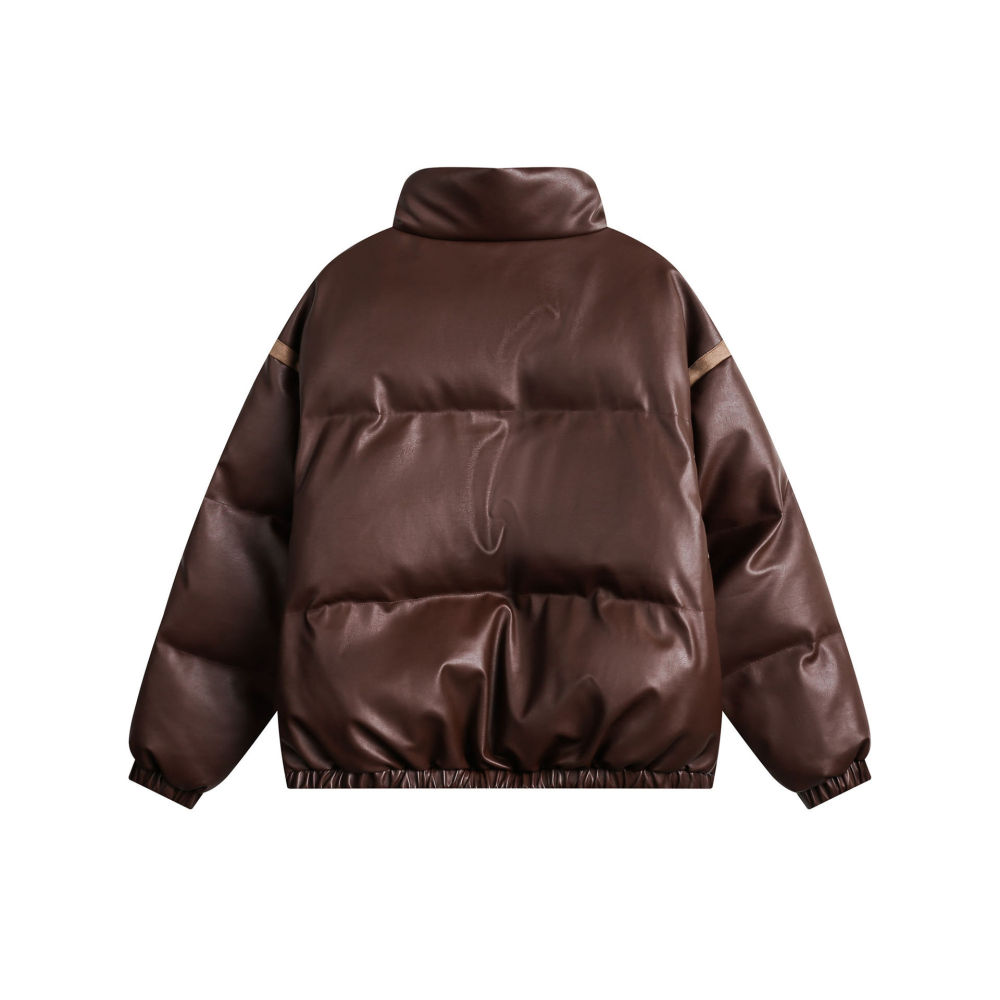 GrogeousBen  Women's Vintage spliced PU leather cotton coat thickened winter jacket for women.