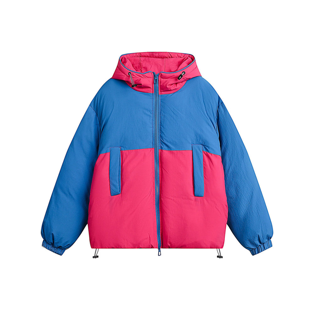 GrogeousBen  Unisex Mountain outdoor autumn and winter color-blocked warm cotton coat retro sports loose hooded cotton jacket.