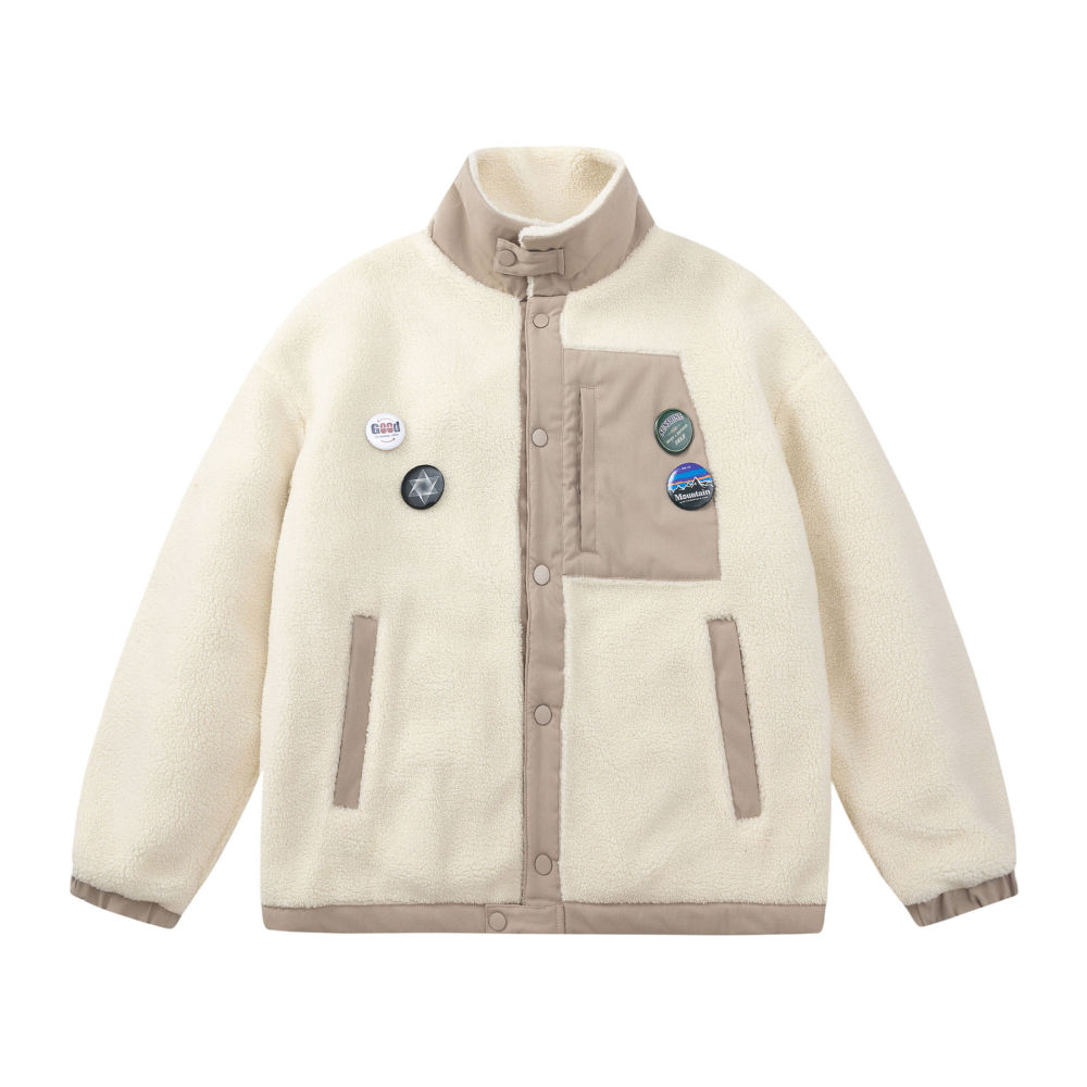 GrogeousBen  Unisex American style trendy lamb wool coat, loose fit with added lining and thick design, fashionable cotton jacket for winter.