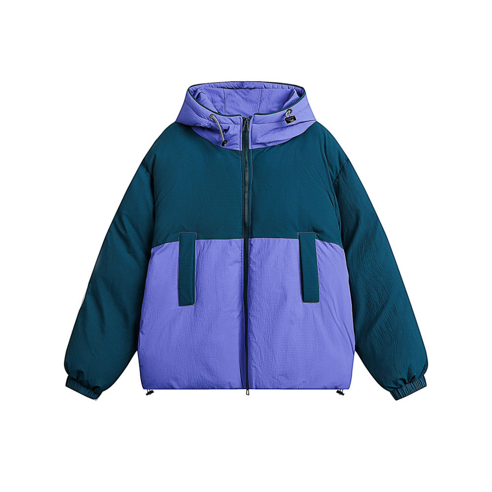GrogeousBen  Unisex Mountain outdoor autumn and winter color-blocked warm cotton coat retro sports loose hooded cotton jacket.