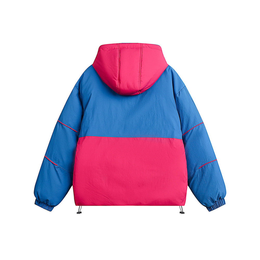 GrogeousBen  Unisex Mountain outdoor autumn and winter color-blocked warm cotton coat retro sports loose hooded cotton jacket.