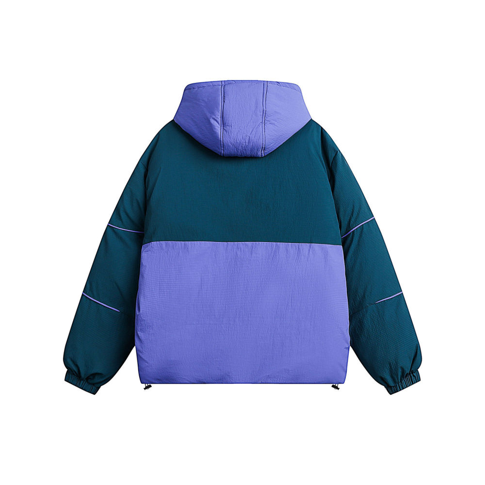 GrogeousBen  Unisex Mountain outdoor autumn and winter color-blocked warm cotton coat retro sports loose hooded cotton jacket.