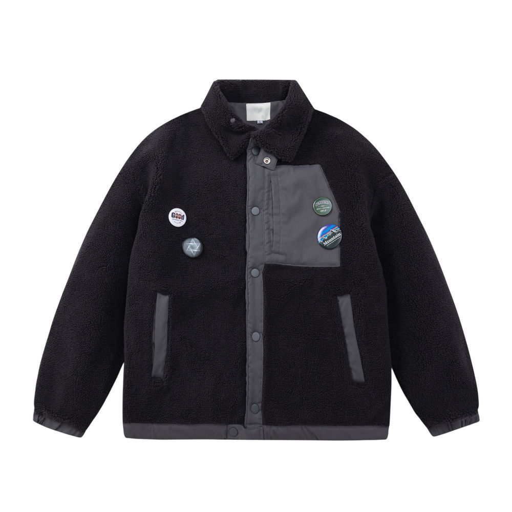 GrogeousBen  Unisex American style trendy lamb wool coat, loose fit with added lining and thick design, fashionable cotton jacket for winter.