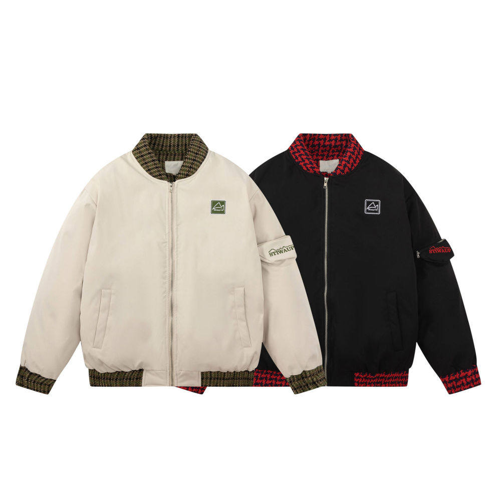 GrogeousBen  Unisex Winter American style spliced baseball jacket cotton coat men's and women's loose sports thickened jacket versatile casual cotton clothing.